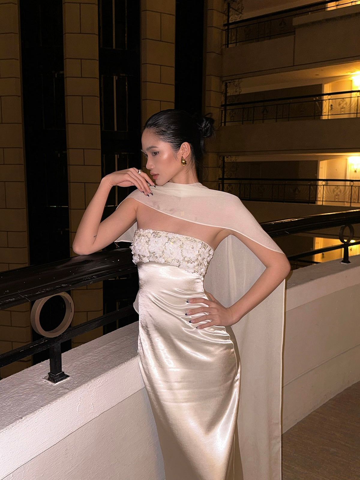 Luxury Champagne Satin Mermaid Gown
