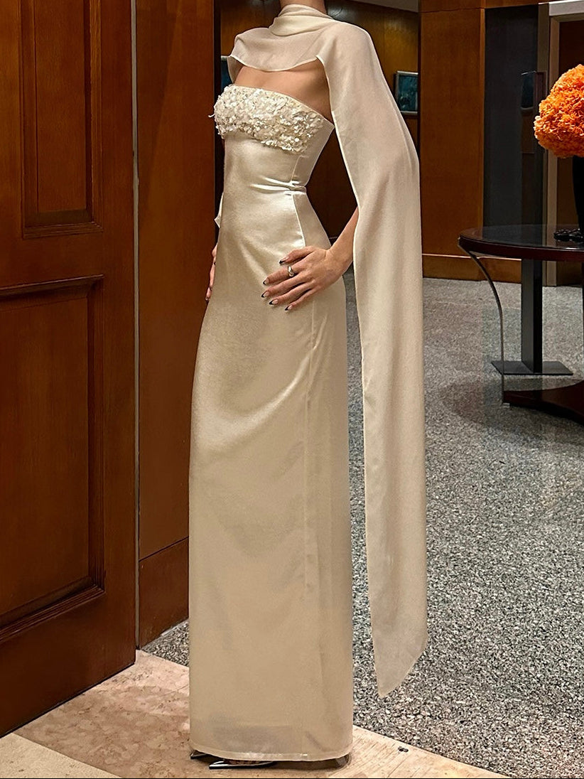 Luxury Champagne Satin Mermaid Gown