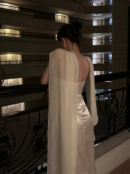 Luxury Champagne Satin Mermaid Gown