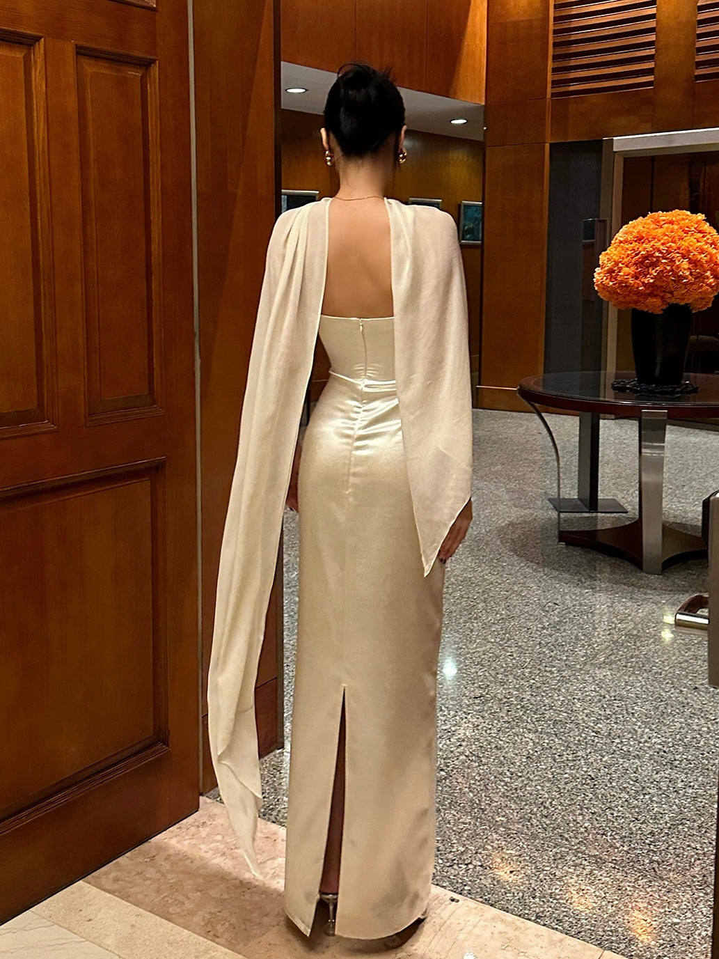 Luxury Champagne Satin Mermaid Gown