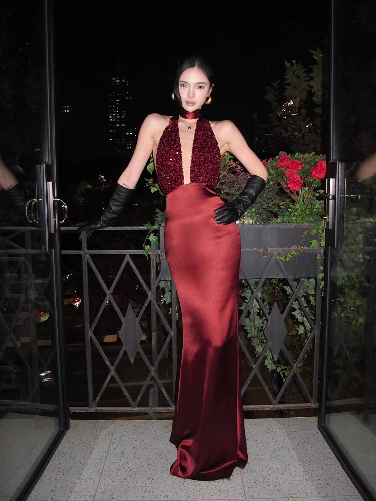 Elegant Backless Sequin Halter Gown
