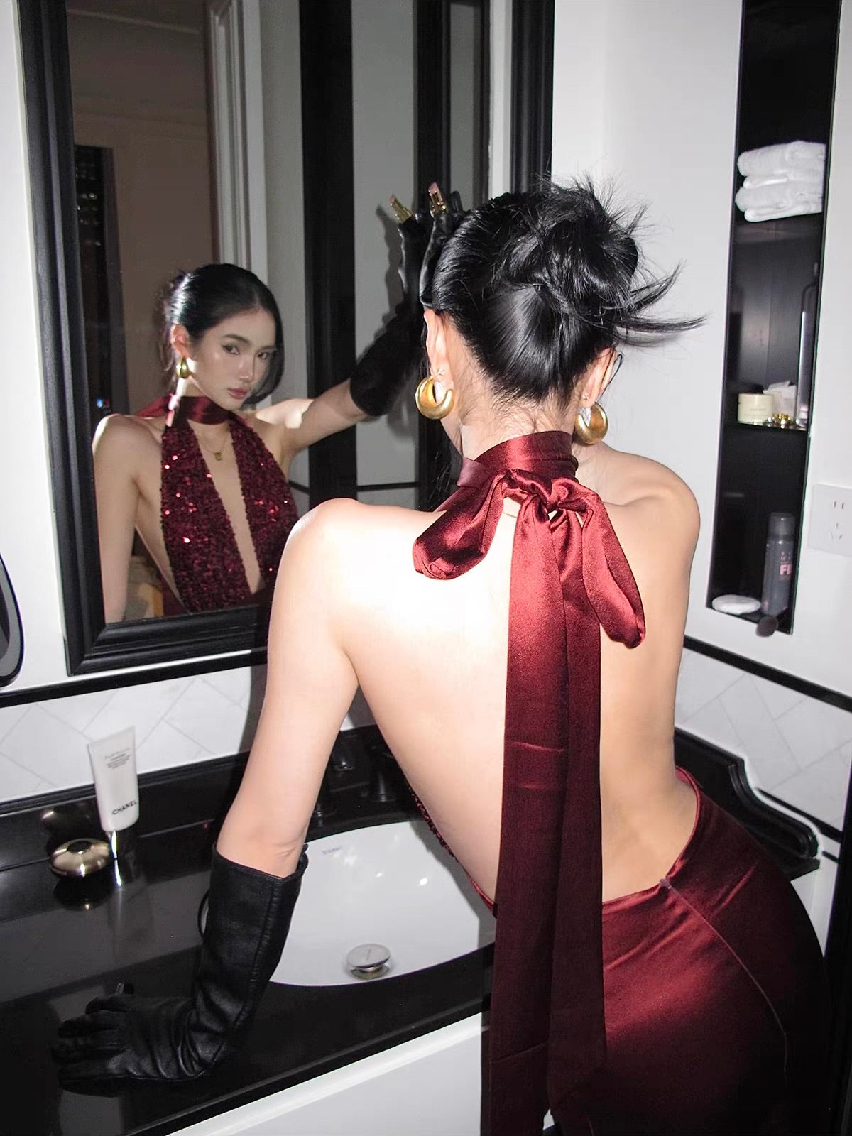 Elegant Backless Sequin Halter Gown