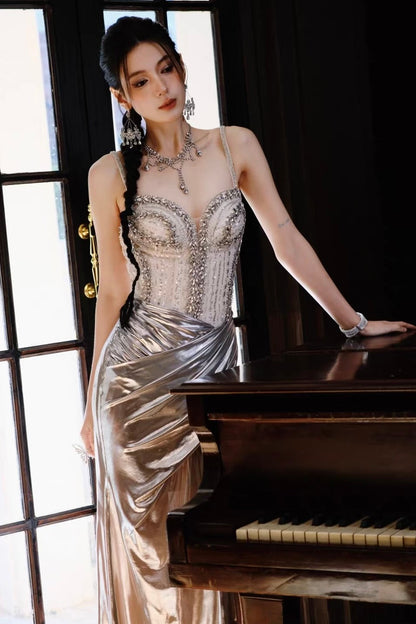 Luxury Silver Metallic Mermaid Gown
