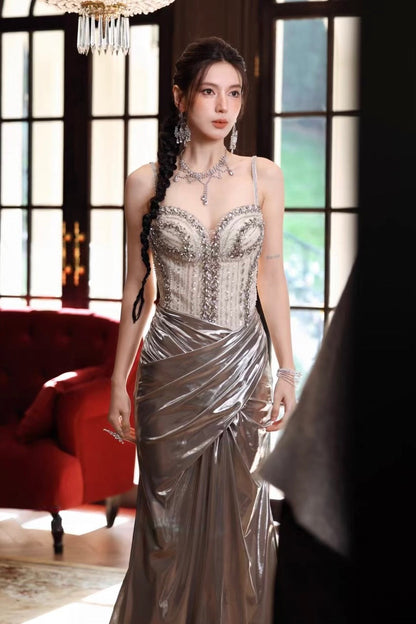 Luxury Silver Metallic Mermaid Gown