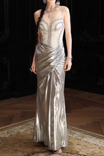 Luxury Silver Metallic Mermaid Gown