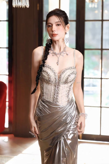 Luxury Silver Metallic Mermaid Gown