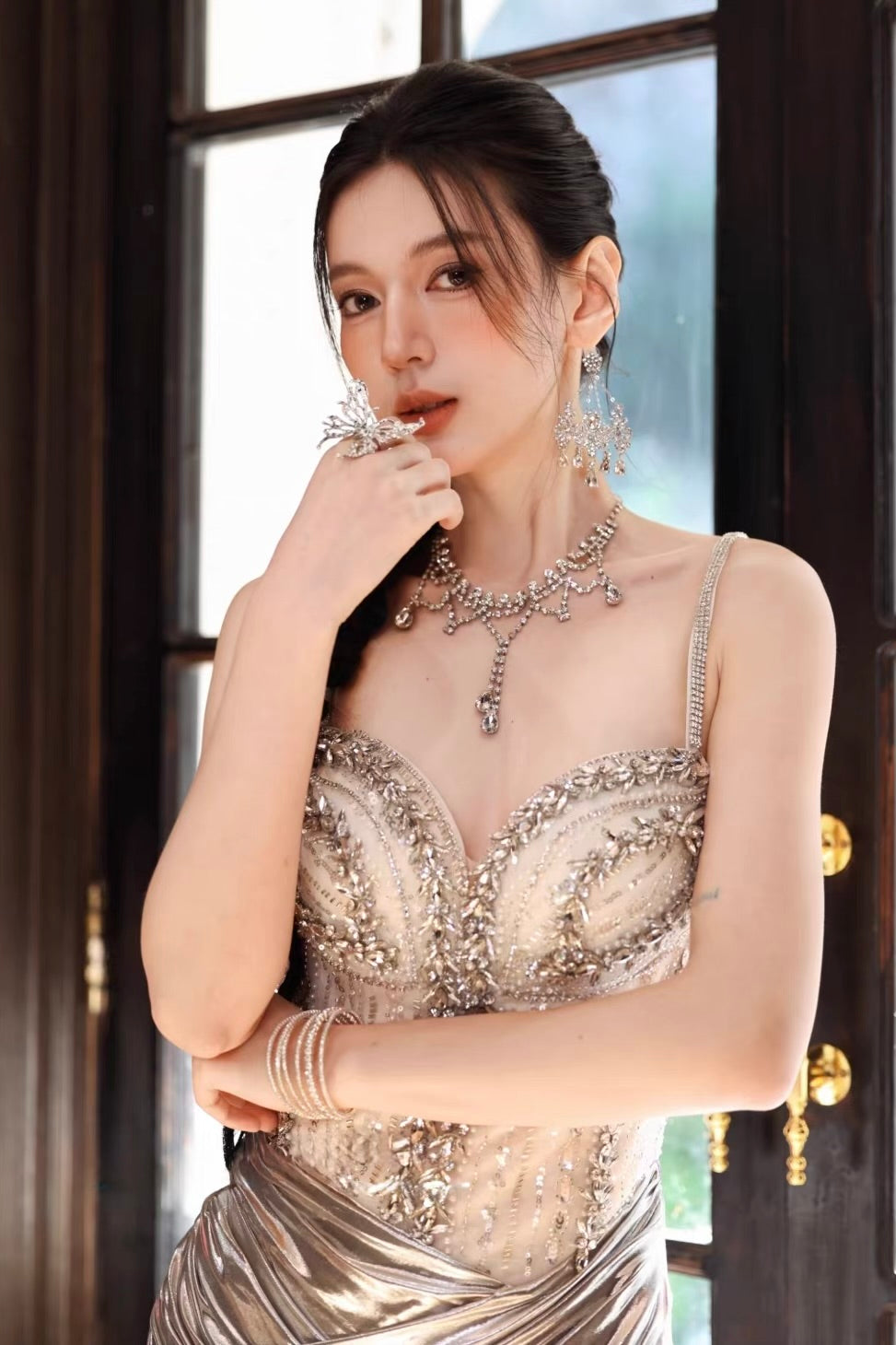 Luxury Silver Metallic Mermaid Gown