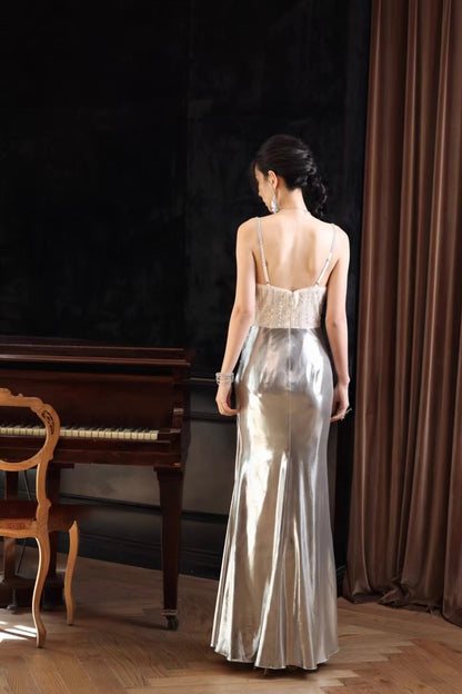 Luxury Silver Metallic Mermaid Gown