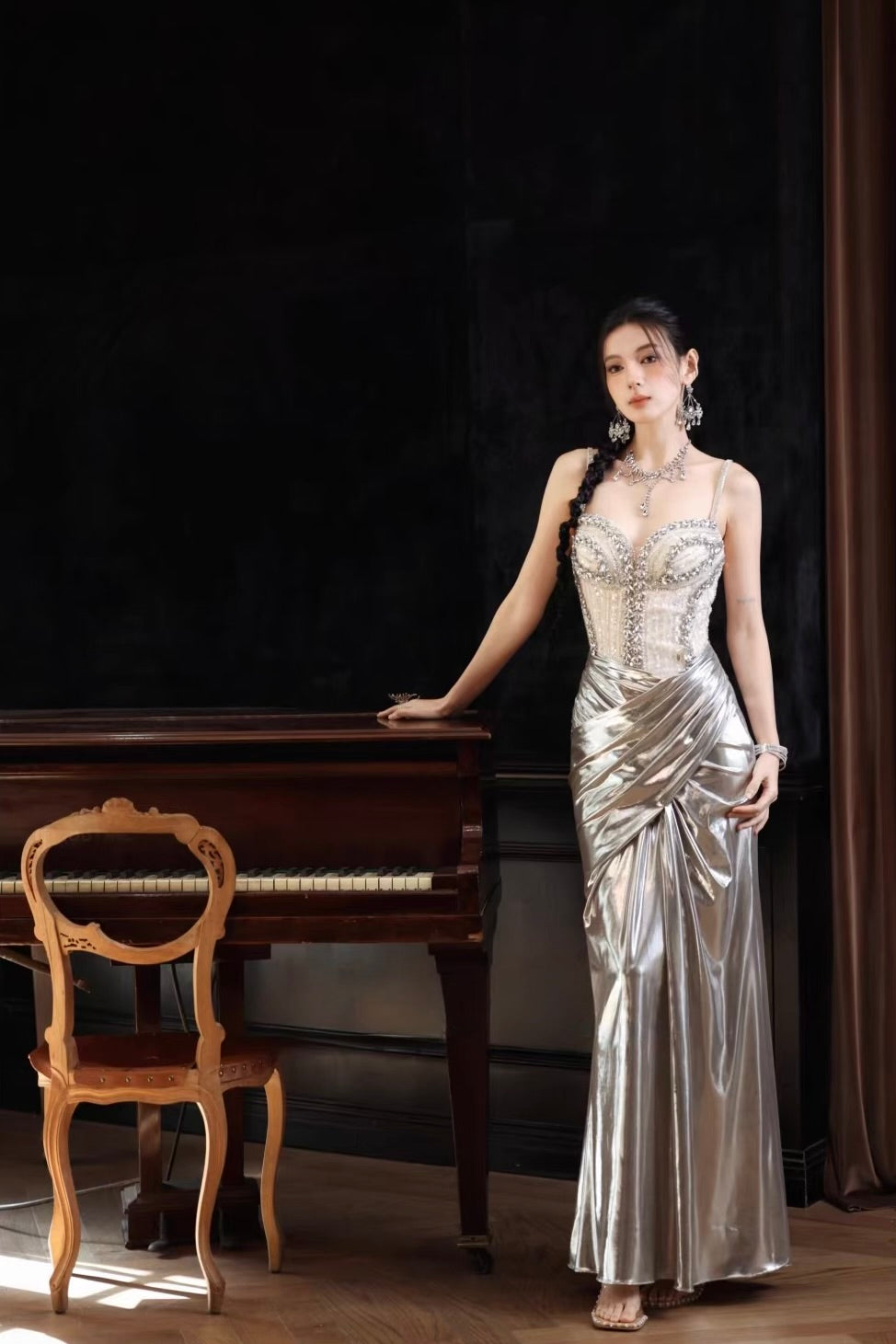 Luxury Silver Metallic Mermaid Gown