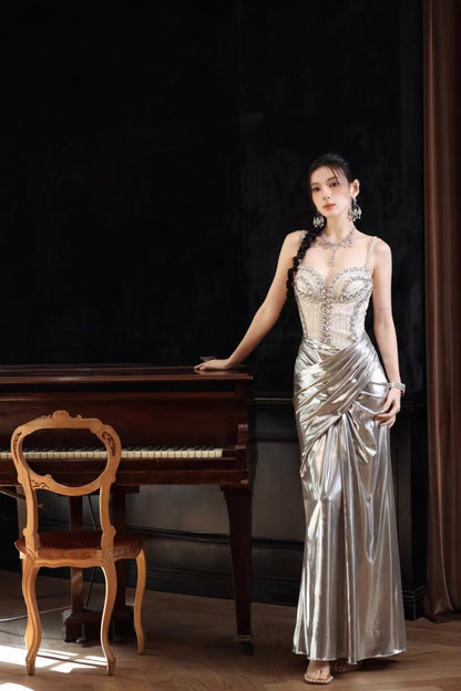 Luxury Silver Metallic Mermaid Gown