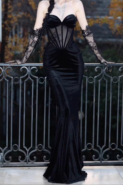 Elegant Black Velvet Mermaid Gown