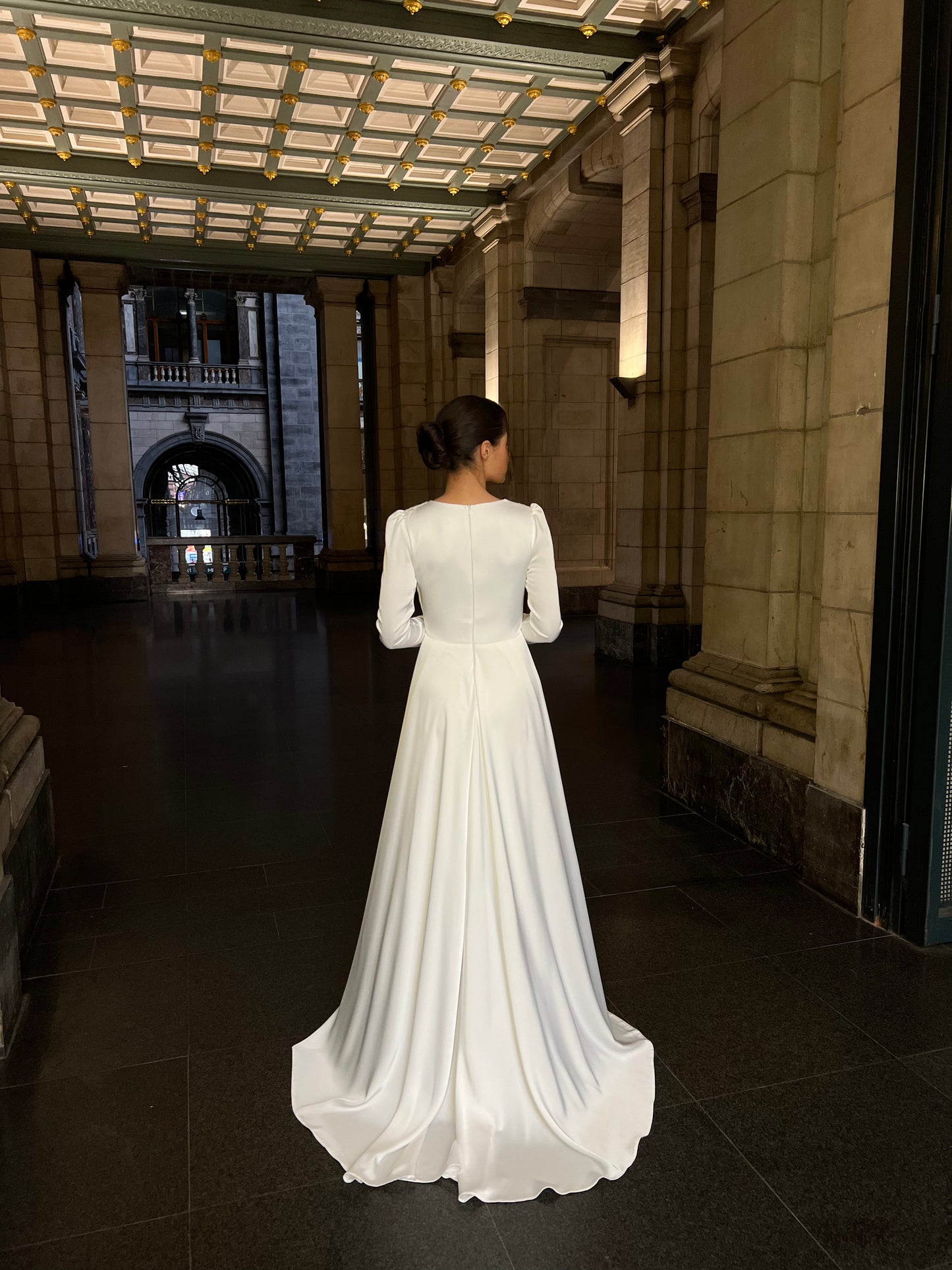 Ivory Bateau Neck Long Sleeves Beaded Ruched Sheath Formal Dress