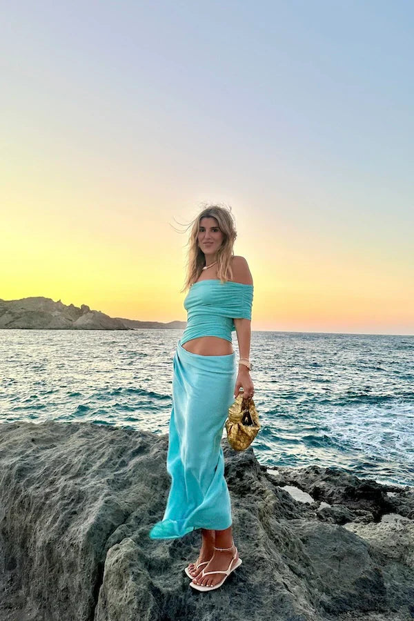 Off-Shoulder Maxi Dress Aquamarine Prom Dress