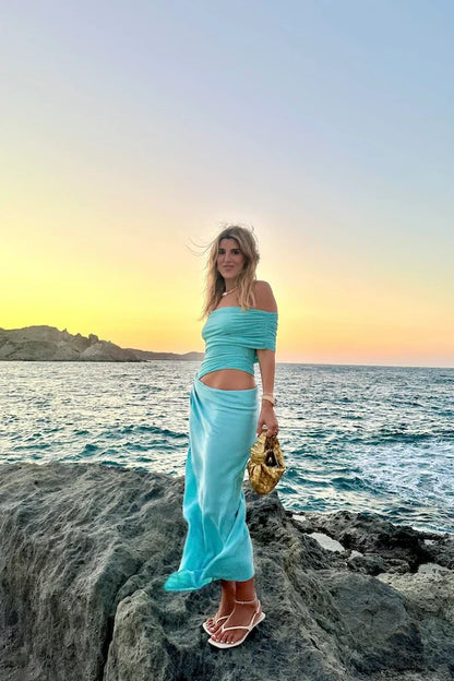 Off-Shoulder Maxi Dress Aquamarine Prom Dress