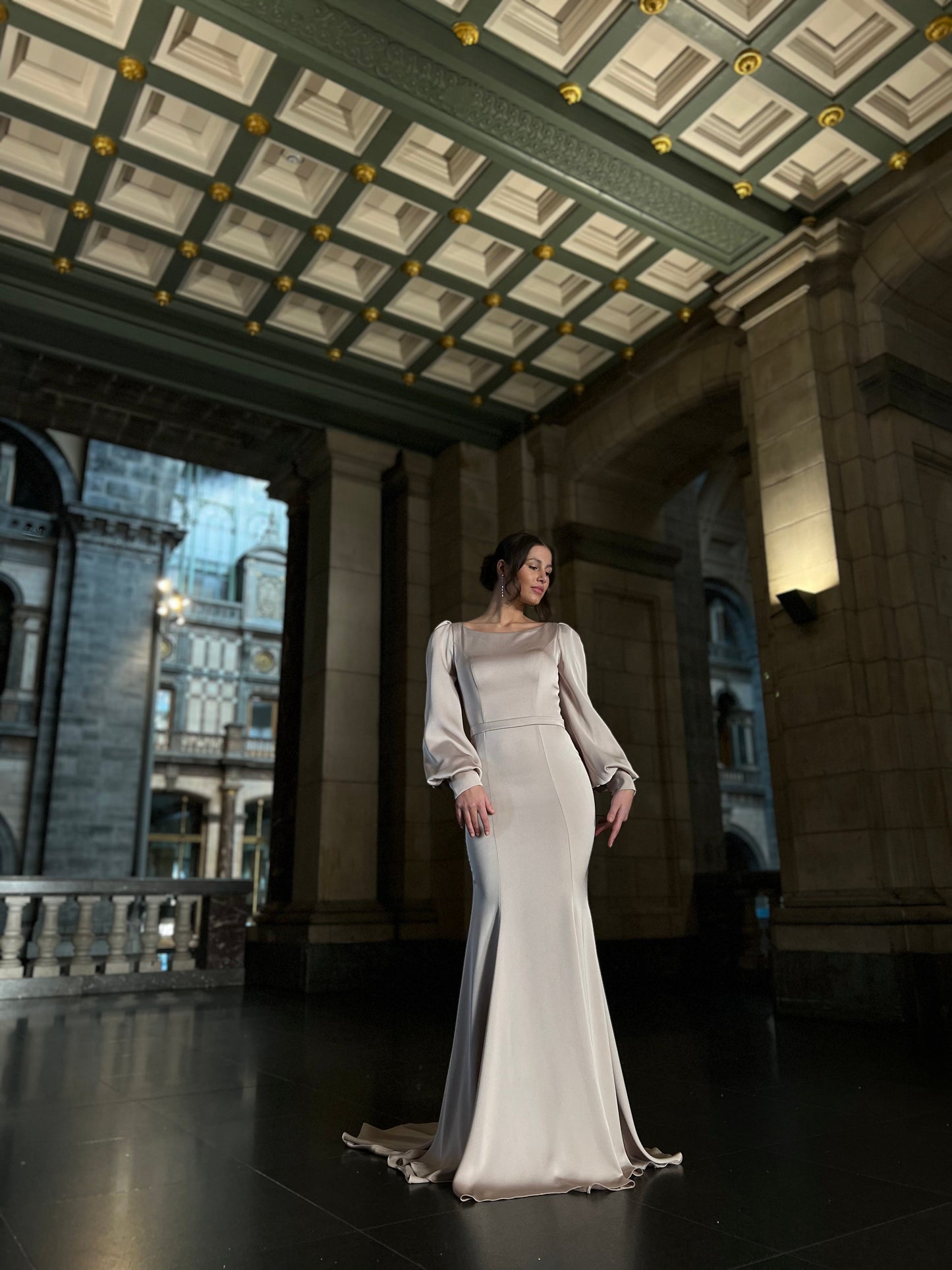 Bateau Neck Long Sleeves Mermaid Evening Dress