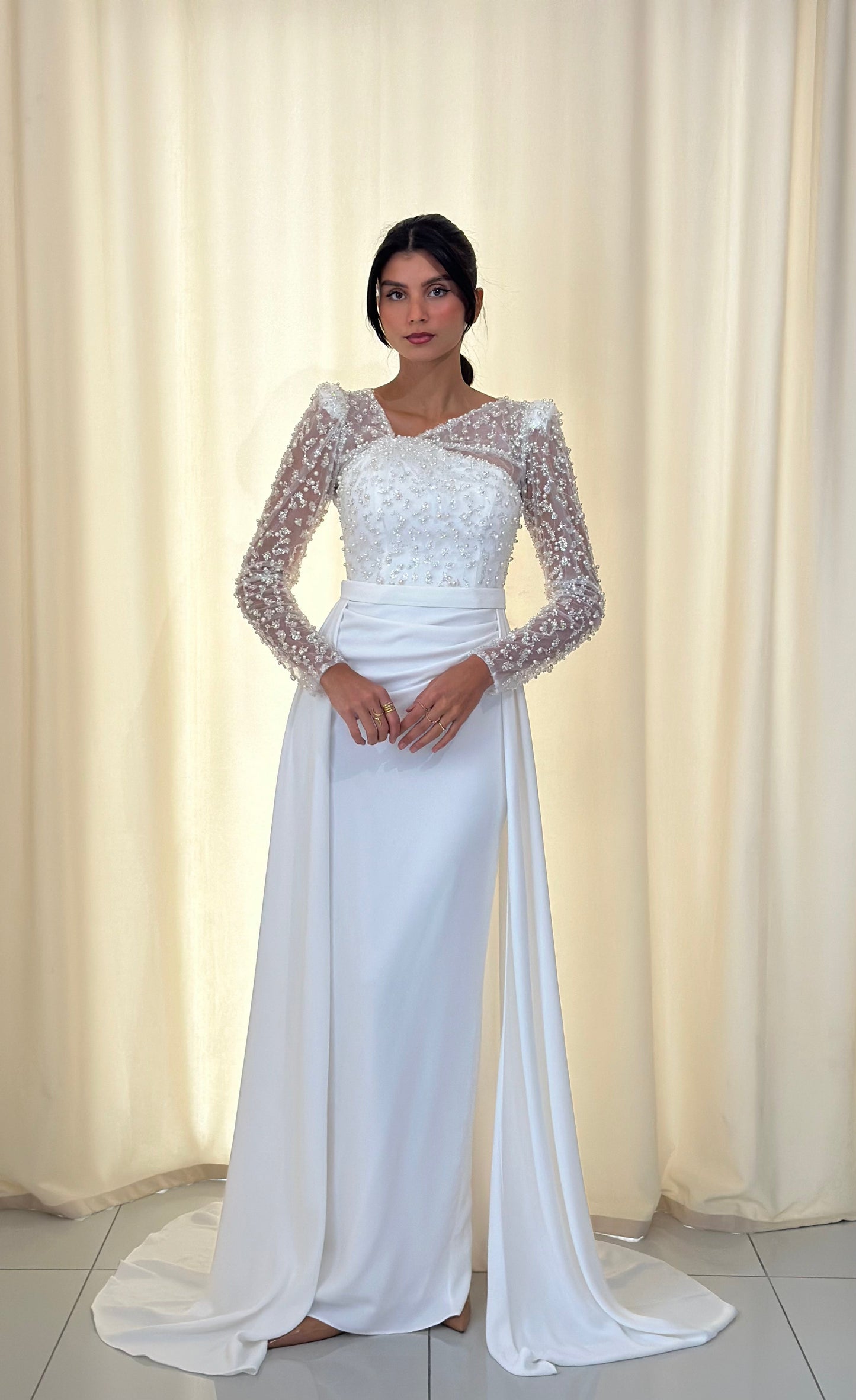 Sheath V Neck Long Sleeves Beaded Long Sleeves Formal Gown