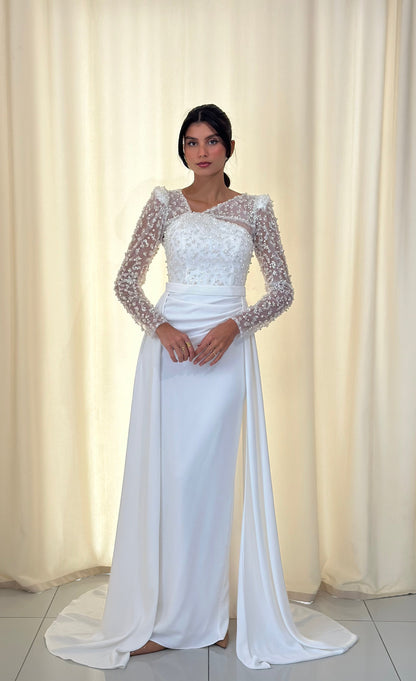 Sheath V Neck Long Sleeves Beaded Long Sleeves Formal Gown