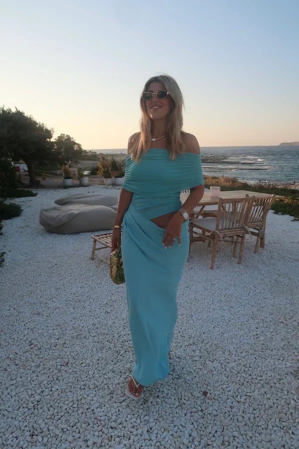 Off-Shoulder Maxi Dress Aquamarine Prom Dress