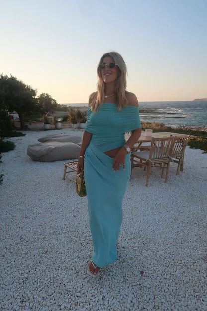 Off-Shoulder Maxi Dress Aquamarine Prom Dress