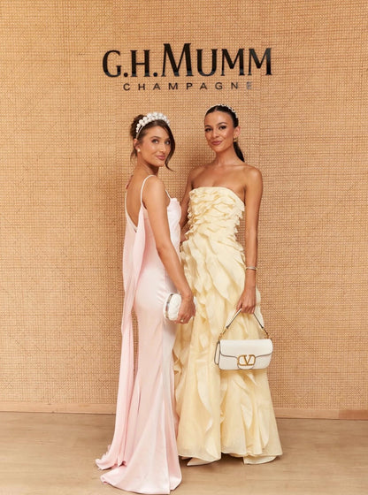 Light Yellow Tube Top Ruffles Column Prom Dress