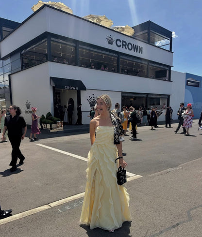Light Yellow Tube Top Ruffles Column Prom Dress