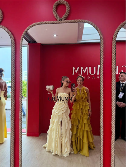 Light Yellow Tube Top Ruffles Column Prom Dress