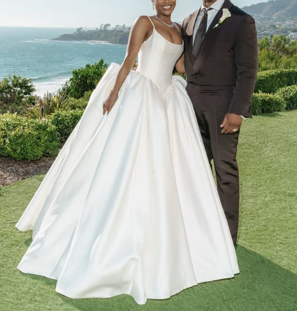 Classy Spaghetti Straps White Satin Long Wedding Dress