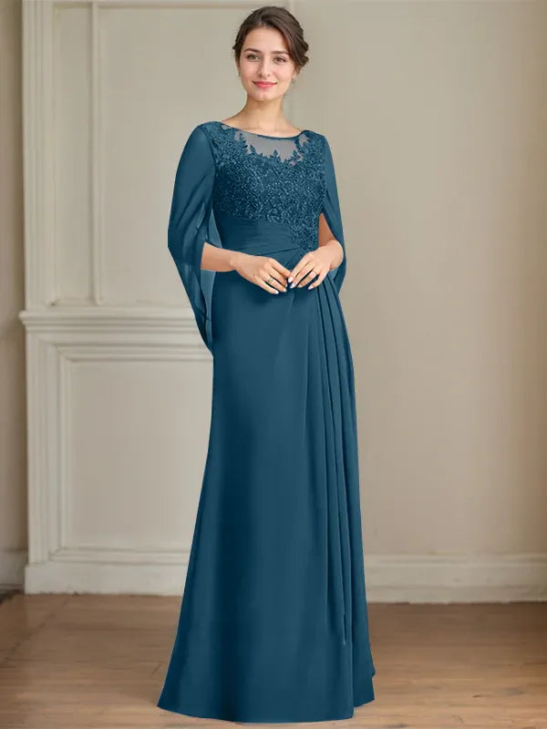 A-Line Scoop Floor-Length Mother of the Bride Dress