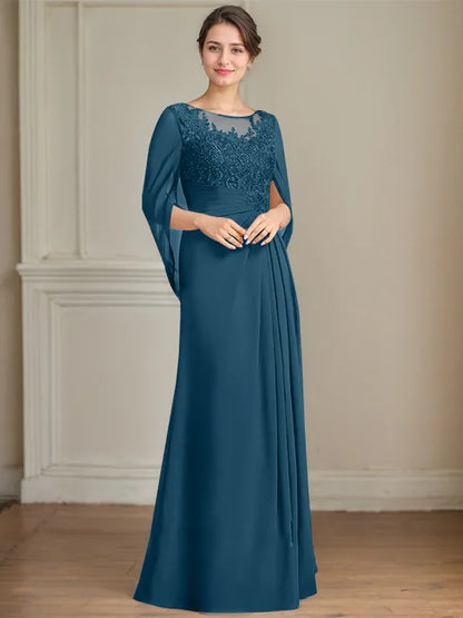 A-Line Scoop Floor-Length Mother of the Bride Dress