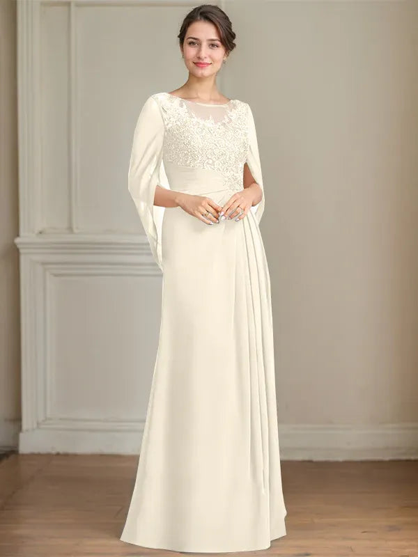 A-Line Scoop Floor-Length Mother of the Bride Dress