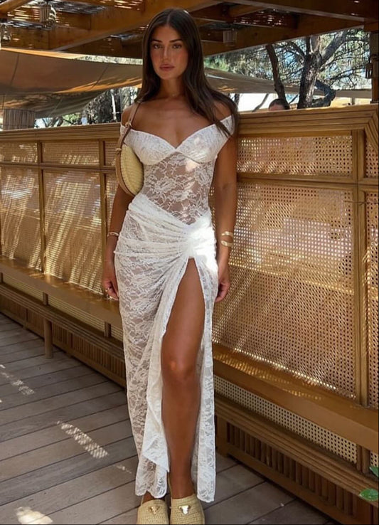 Off The Shoulder White Lace Birthday Dress Sexy Evening Dress