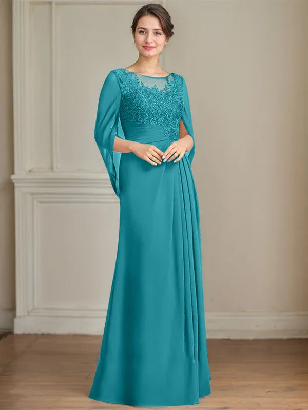 A-Line Scoop Floor-Length Mother of the Bride Dress