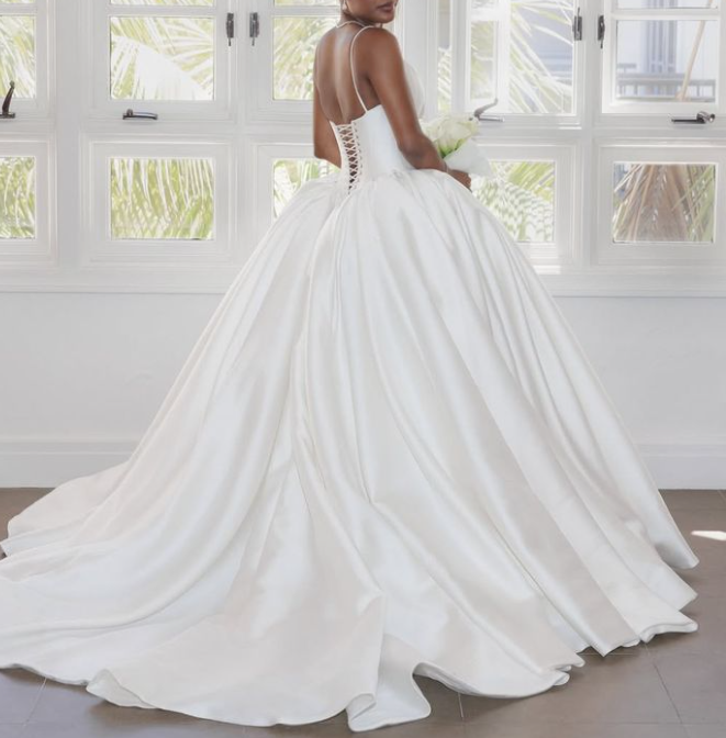 Classy Spaghetti Straps White Satin Long Wedding Dress