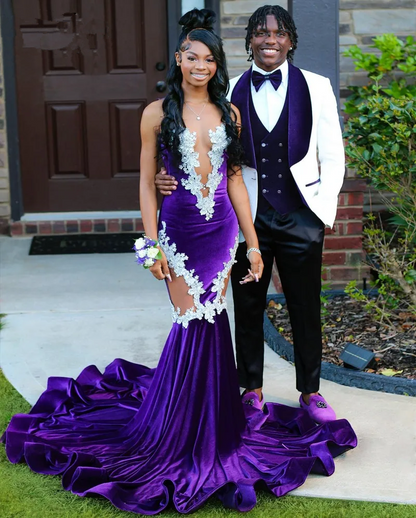 Purple Mermaid Evening Dress With Lace Elegant Fishtail Black Girls Prom Dress