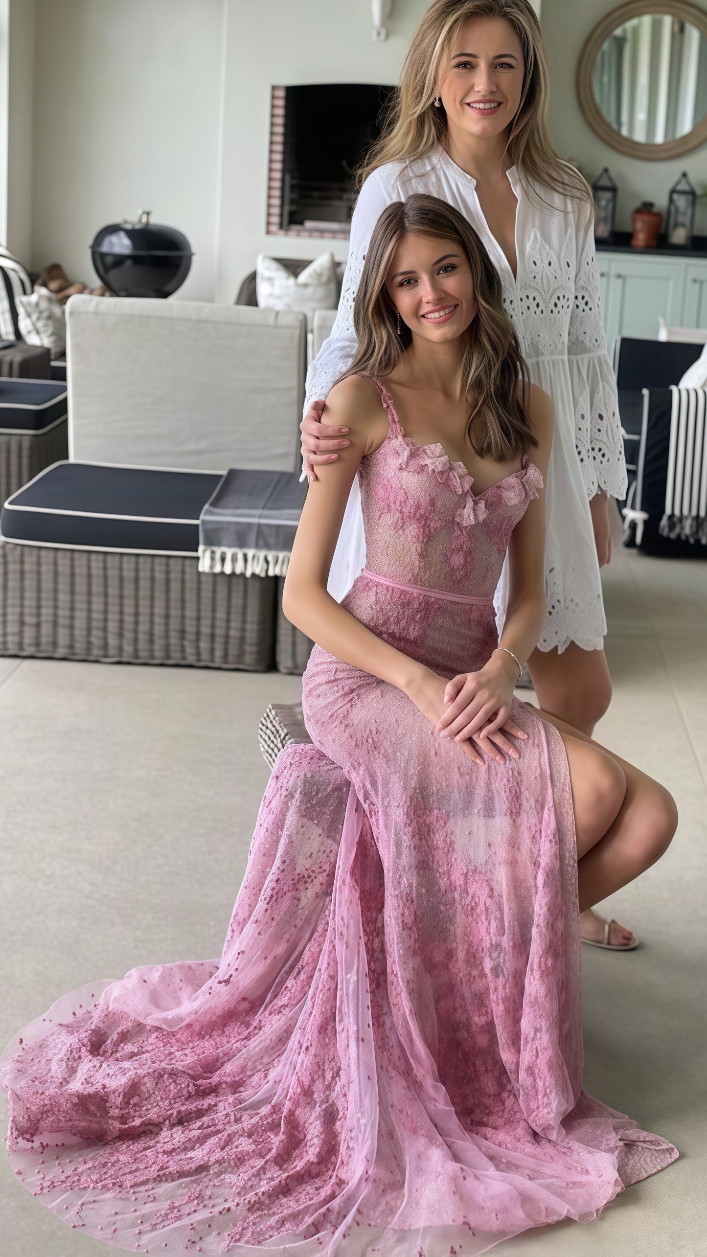 High Quality A-line Pink Long Prom Dresses Party Evening Gown