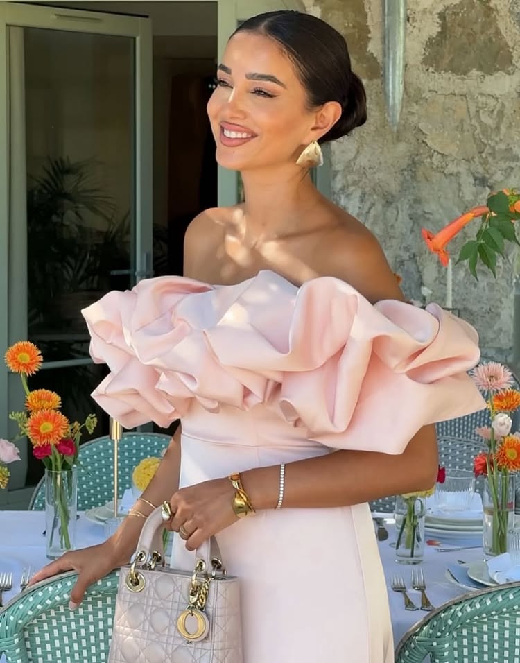 Pink Off the Sholder Sleeveless Mermaid Ruched Evening Dress Floor-Length