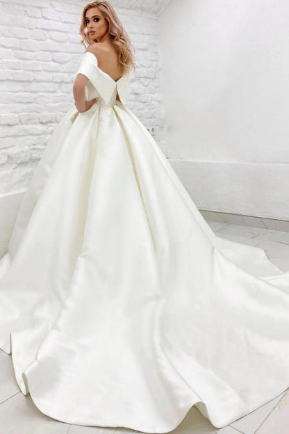 A Line Wedding Dress Off The Shoulder Ivory Sleeveless Bridal Gown
