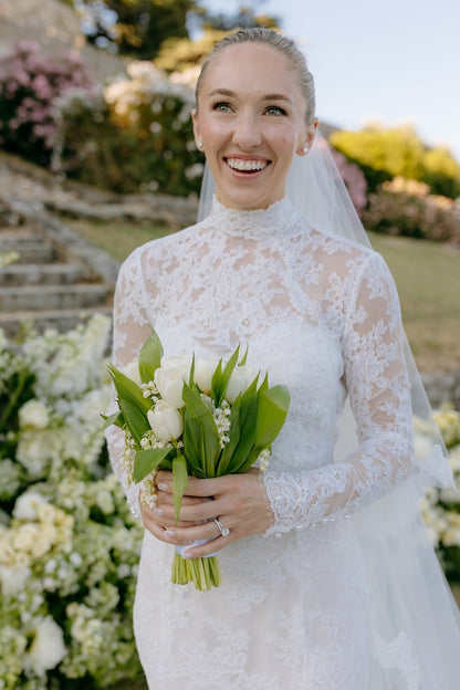 Long Sleeve Wedding Dress Ivory High Neck Lace Mermaid Bridal Gown