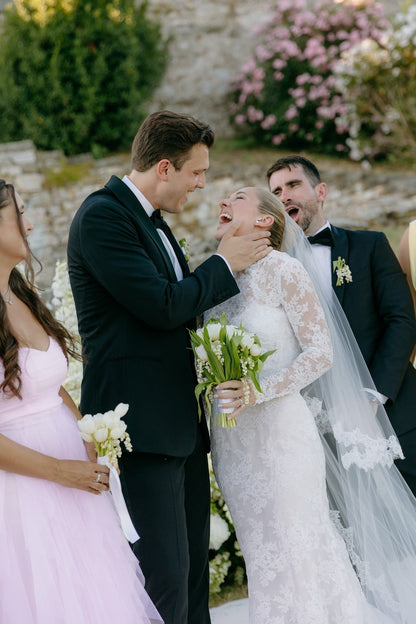 Long Sleeve Wedding Dress Ivory High Neck Lace Mermaid Bridal Gown