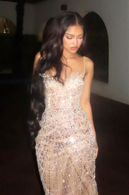 Luxurious Mermaid Spaghetti Straps Silver Sequins Long Prom Dress