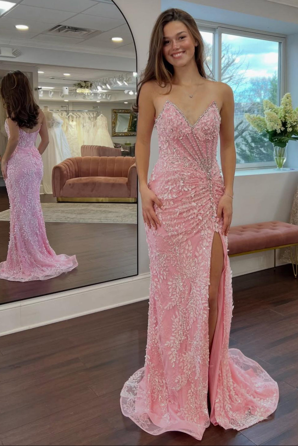 Luxurious Mermaid Sweetheart Pink Long Prom Dress with Appliques
