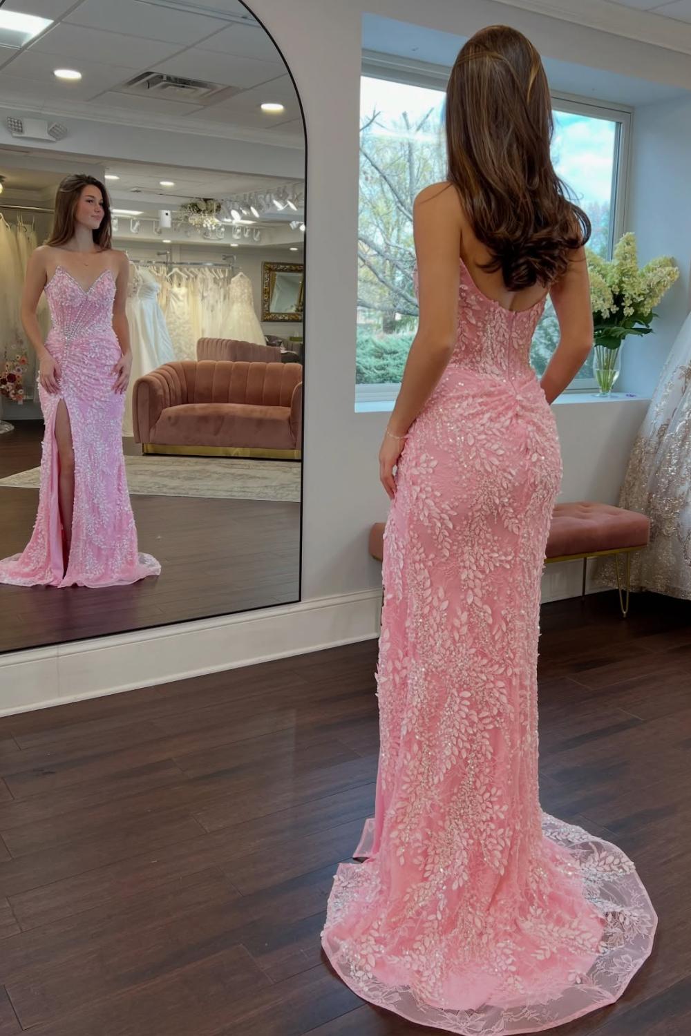 Luxurious Mermaid Sweetheart Pink Long Prom Dress with Appliques