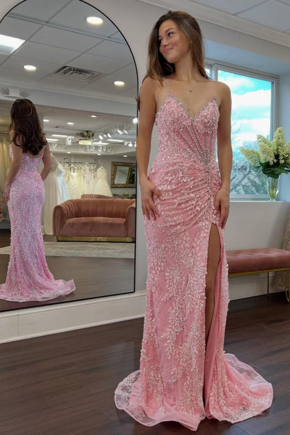 Luxurious Mermaid Sweetheart Pink Long Prom Dress with Appliques