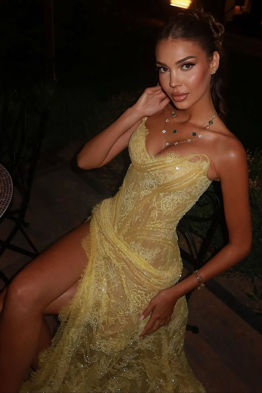 Luxurious Mermaid Sweetheart Yellow Lace Party Dress