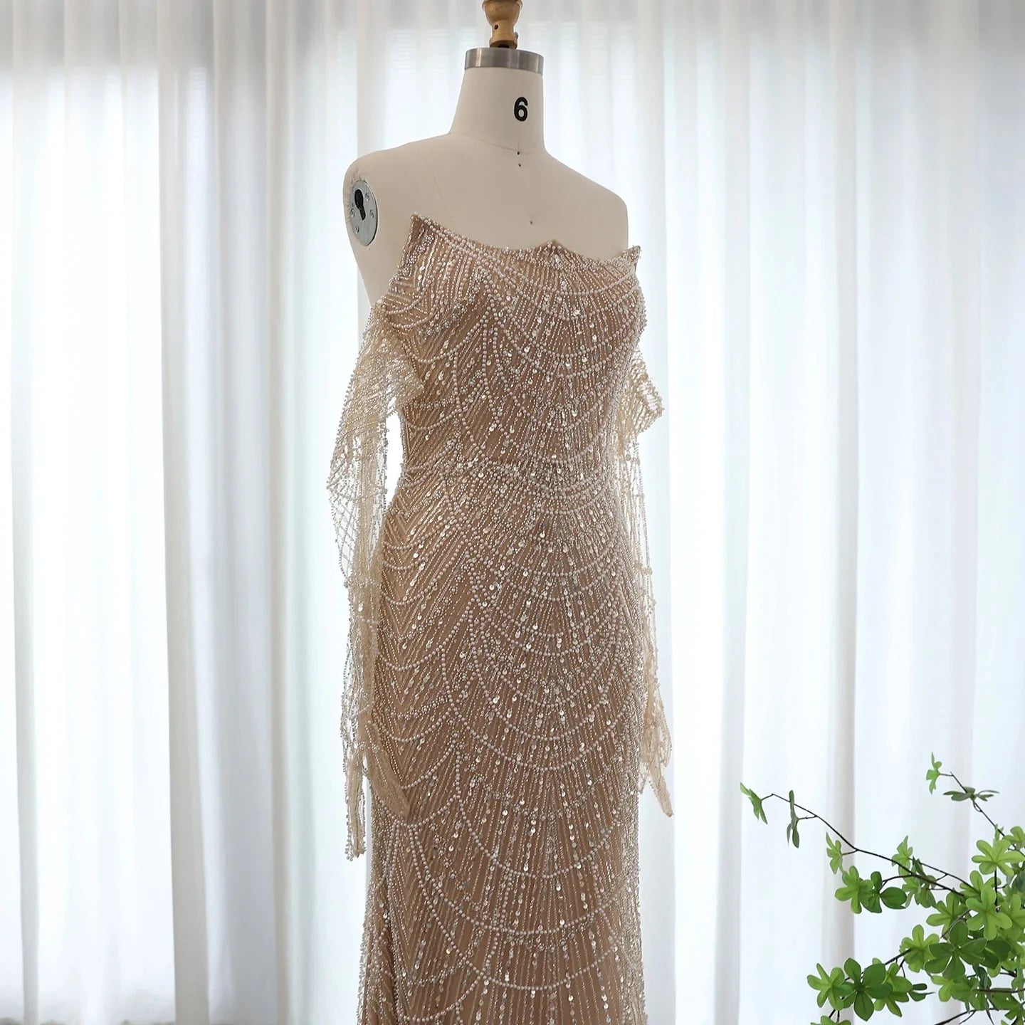 Luxury Dubai Mermaid Green Evening Dresses with Gloves SS606