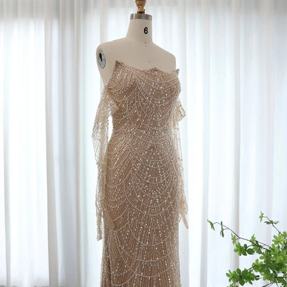 Luxury Dubai Mermaid Green Evening Dresses with Gloves SS606