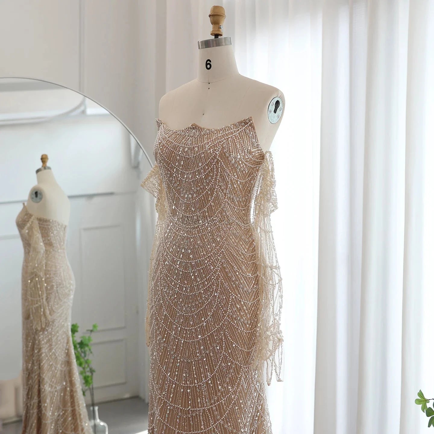 Luxury Dubai Mermaid Green Evening Dresses with Gloves SS606