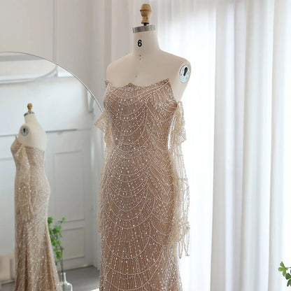 Luxury Dubai Mermaid Green Evening Dresses with Gloves SS606