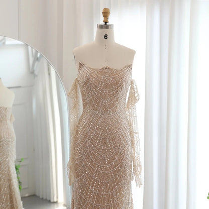 Luxury Dubai Mermaid Green Evening Dresses with Gloves SS606