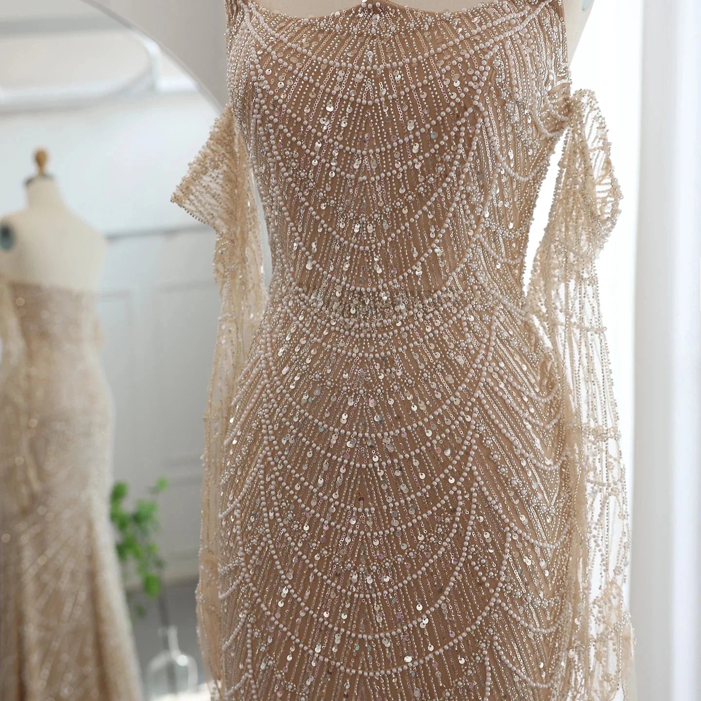 Luxury Dubai Mermaid Green Evening Dresses with Gloves SS606